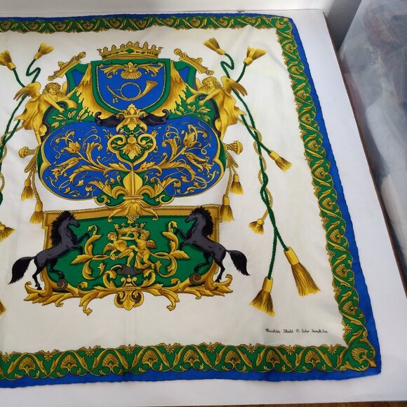 Vintage Heraldic Shield Echo Scarfs Inc Square Scarf Crest Horses Equestrian - Picture 12 of 12